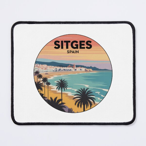 Item preview, Sitges Spain - Retro Sunset Beach Art, Mediterranean Travel Decal, Spanish Coastal Town Souvenir, Palm Trees Ocean View designed and sold by CircinusStore.
