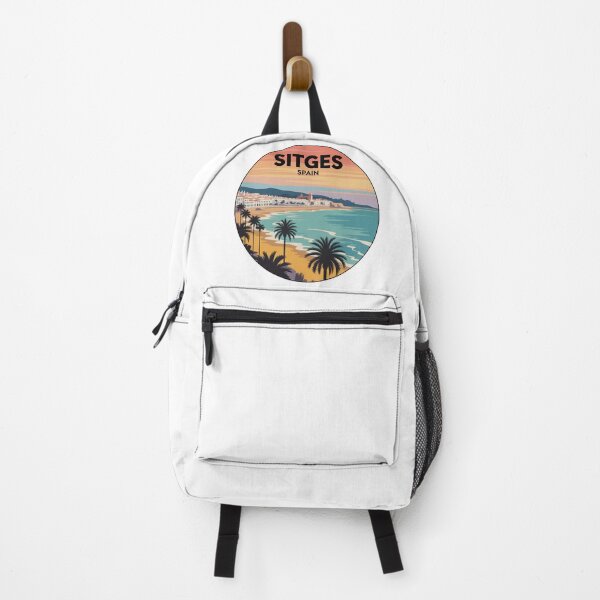 Item preview, Sitges Spain - Retro Sunset Beach Art, Mediterranean Travel Decal, Spanish Coastal Town Souvenir, Palm Trees Ocean View designed and sold by CircinusStore.