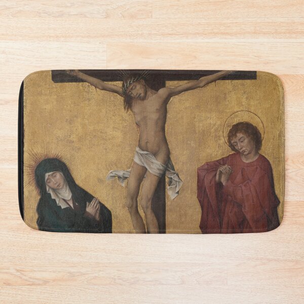 Artikelvorschau, Die Kreuzigung mit einem Kartäusermönch, um 1460. Werkstatt von Rogier van der Weyden (Flämisch, um 1399–1464). Öl und Gold auf Holz entworfen und verkauft von Vintage Designs +.