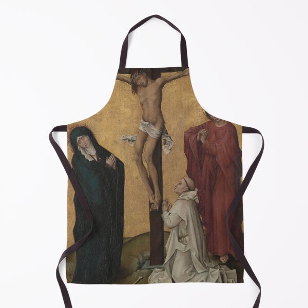 Artikelvorschau, Die Kreuzigung mit einem Kartäusermönch, um 1460. Werkstatt von Rogier van der Weyden (Flämisch, um 1399–1464). Öl und Gold auf Holz entworfen und verkauft von Vintage Designs +.