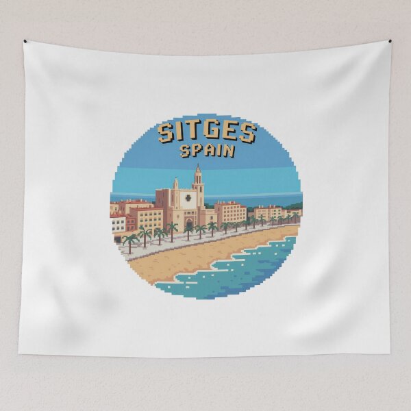Item preview, Sitges Spain - Pixel Art Coastal Travel Design, Retro Mediterranean Beach Souvenir designed and sold by CircinusStore.