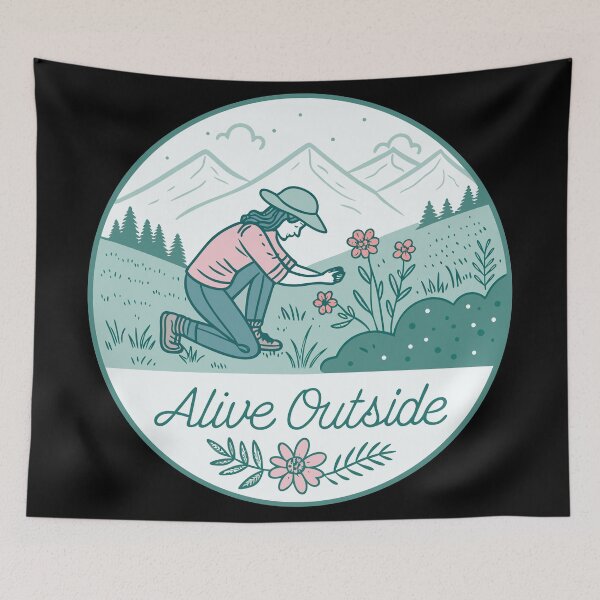 Item preview, Alive Outside – Minimalist Line Art Flower Picker  | Pastel Mountain Meadow Outdoor Design designed and sold by VividOrganica.