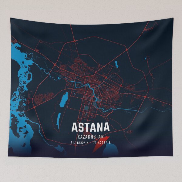 Item preview, Astana Red & Blue Minimalist Map designed and sold by HomeLivingCo.