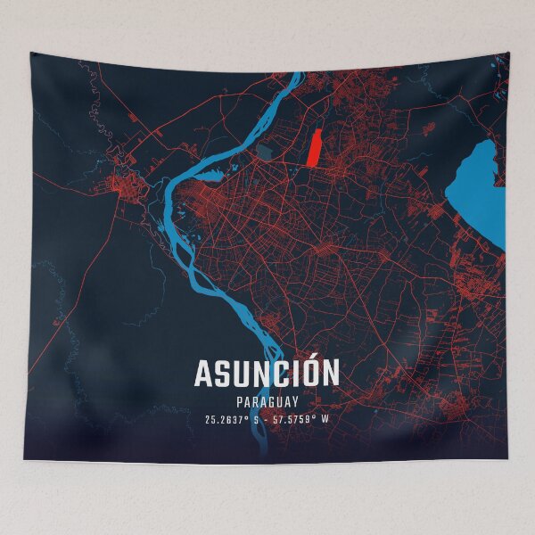 Item preview, Asunción Red & Blue Minimalist Map designed and sold by HomeLivingCo.