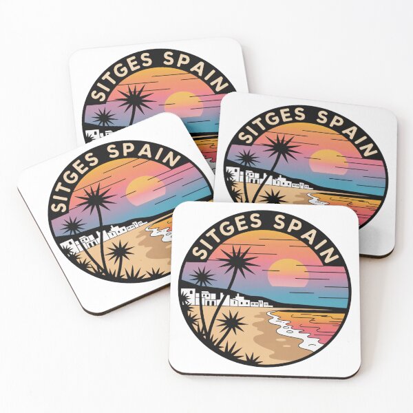 Item preview, Sitges Spain - Retro Sunset Beach Decal with Palm Trees and Mediterranean Coastline Travel Art Souvenir designed and sold by CircinusStore.
