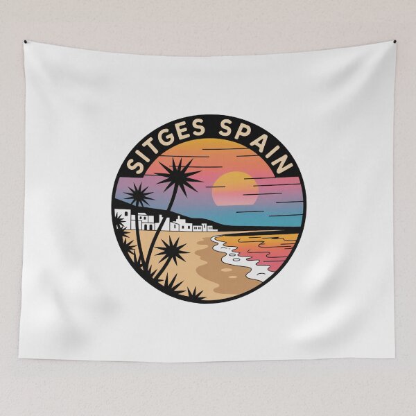 Item preview, Sitges Spain - Retro Sunset Beach Decal with Palm Trees and Mediterranean Coastline Travel Art Souvenir designed and sold by CircinusStore.