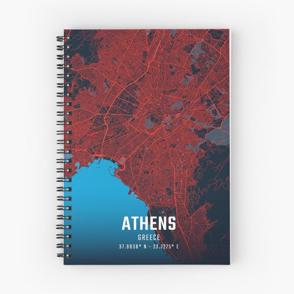 Item preview, Athens Red & Blue Minimalist Map designed and sold by HomeLivingCo.