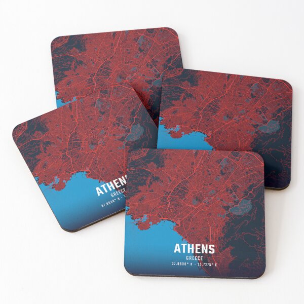 Item preview, Athens Red & Blue Minimalist Map designed and sold by HomeLivingCo.