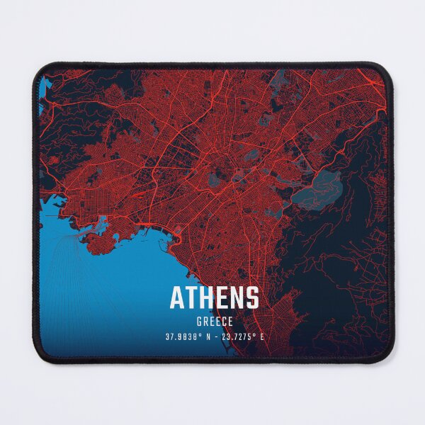 Item preview, Athens Red & Blue Minimalist Map designed and sold by HomeLivingCo.