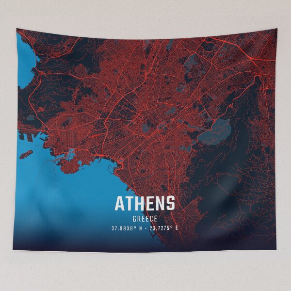 Item preview, Athens Red & Blue Minimalist Map designed and sold by HomeLivingCo.