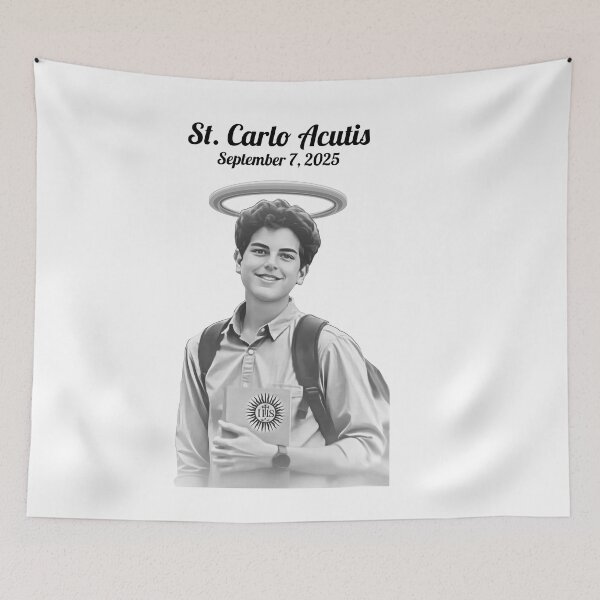 Item preview, St. Carlo Acutis (3 May 1991 – 11 October 2006) was an English-born Italian Catholic teenager known for his devotion to the Eucharist and his use of digital media to promote Catholic devotion. designed and sold by SolracSier.