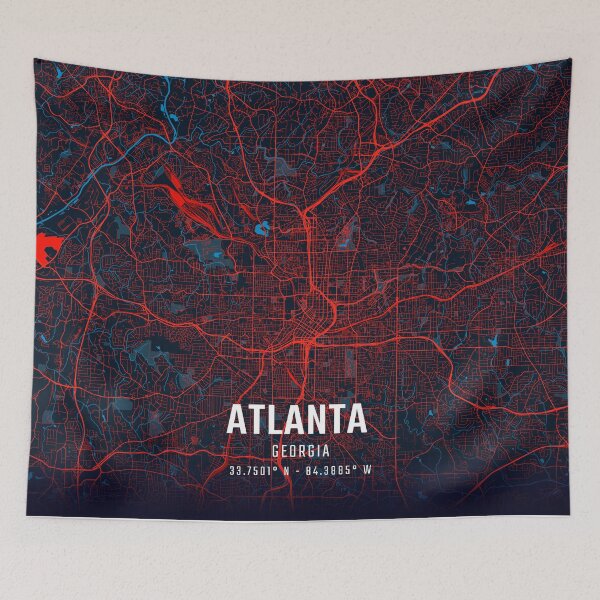 Item preview, Atlanta Red & Blue Minimalist Map designed and sold by HomeLivingCo.