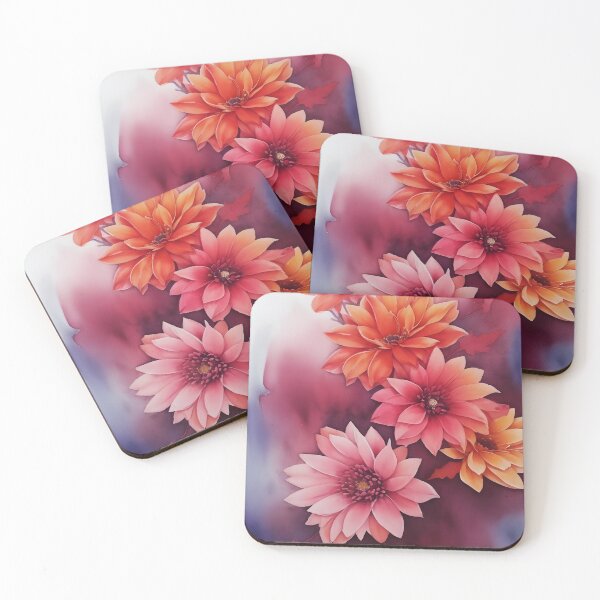 Item preview, Pinkish Orangish Fall Florals – Watercolor Flower Heads designed and sold by EmeraldeaArt.