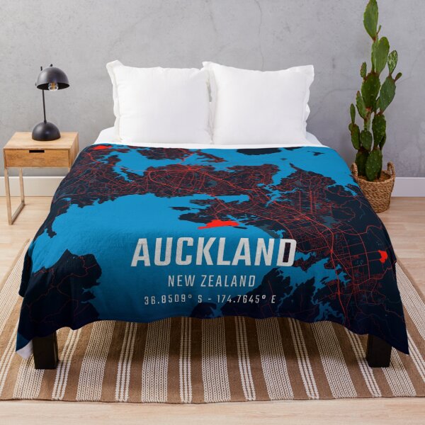 Item preview, Auckland Red & Blue Minimalist Map designed and sold by HomeLivingCo.