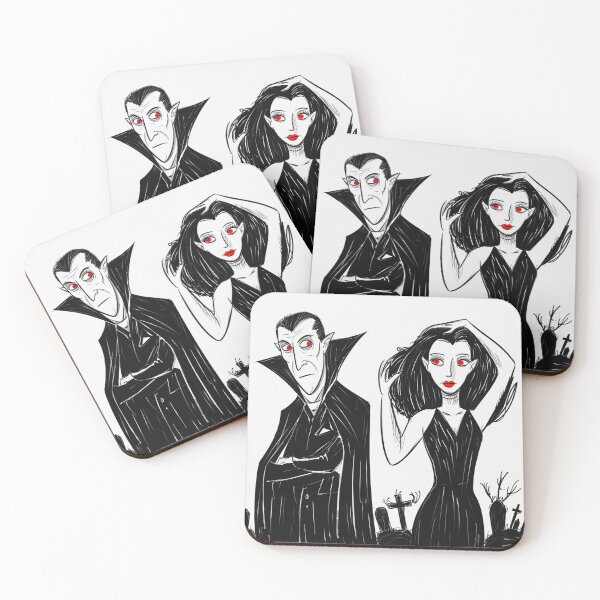 Item preview,  Vampire count Dracula and his hypnotic bride  illustration halloween art designed and sold by Vintage Designs +.