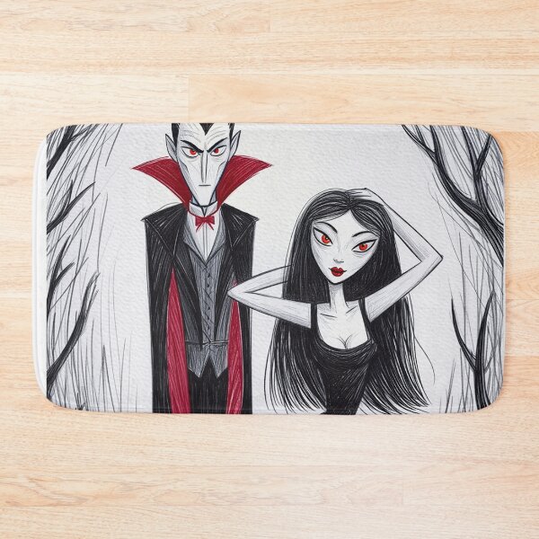 Item preview,  Vampire count Dracula and his hypnotic bride  illustration halloween art designed and sold by Vintage Designs +.