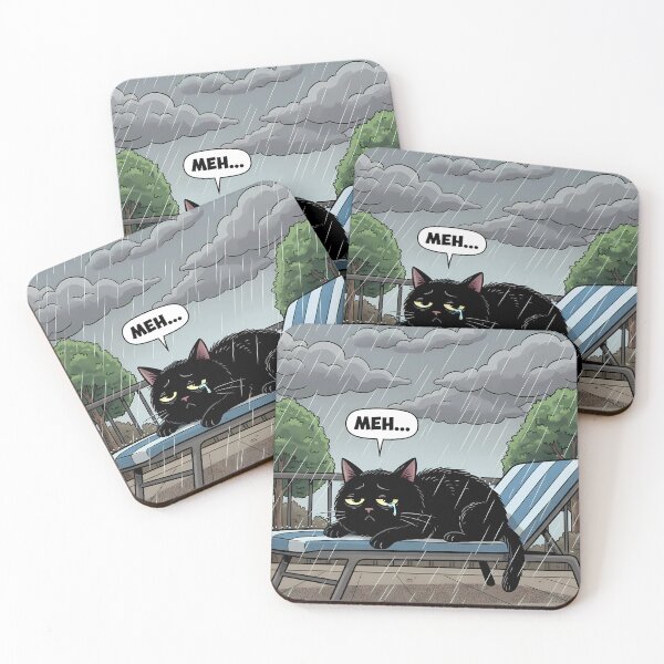 Item preview, Sad Black Cat in the Rain – “Meh” Cartoon designed and sold by Fantacaroo Designs.