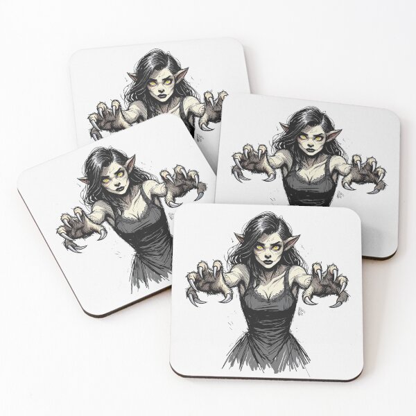 Item preview, Werewolf girl posing hand drawn illustration designed and sold by Vintage Designs +.