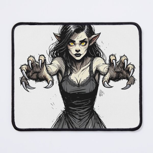 Item preview, Werewolf girl posing hand drawn illustration designed and sold by Vintage Designs +.