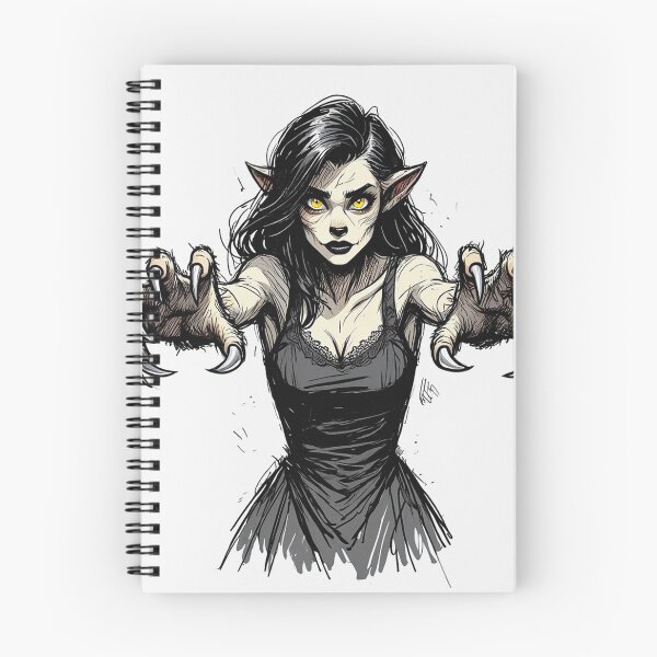 Item preview, Werewolf girl posing hand drawn illustration designed and sold by Vintage Designs +.
