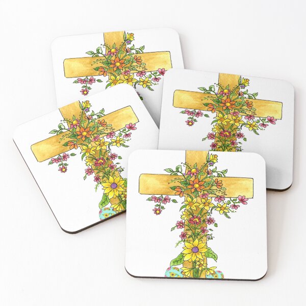 Item preview, Yellow Cross draped with Flowers and Easter Eggs designed and sold by MaryAnneHarding.