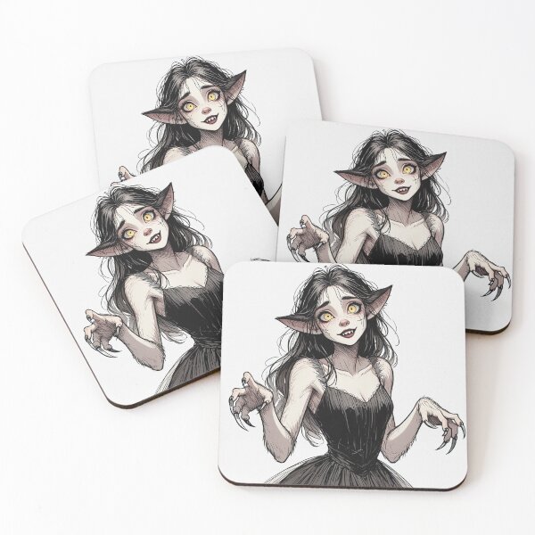 Item preview,  Werewolf girl posing hand drawn illustration designed and sold by Vintage Designs +.