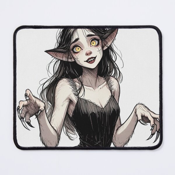 Item preview,  Werewolf girl posing hand drawn illustration designed and sold by Vintage Designs +.