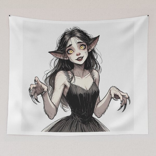 Item preview,  Werewolf girl posing hand drawn illustration designed and sold by Vintage Designs +.