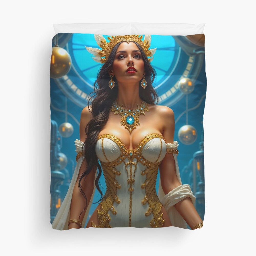Neo-Classical Vision Of Elenora In The Helpian Lab Stunning AI Concept Art by Xzendor7 Decorative Art Print Duvet Cover