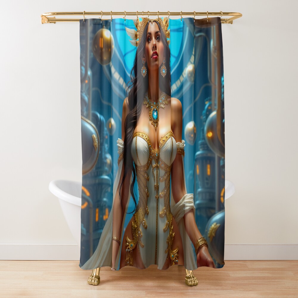 Neo-Classical Vision Of Elenora In The Helpian Lab Stunning AI Concept Art by Xzendor7 Decorative Art Print Shower Curtain