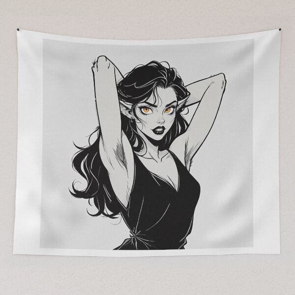 Item preview, Werewolf girl posing hand drawn illustration designed and sold by Vintage Designs +.