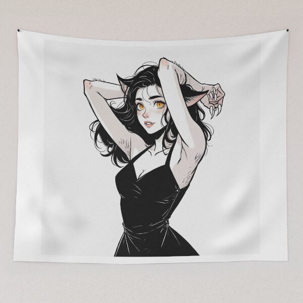 Item preview, Werewolf girl posing hand drawn illustration designed and sold by Vintage Designs +.