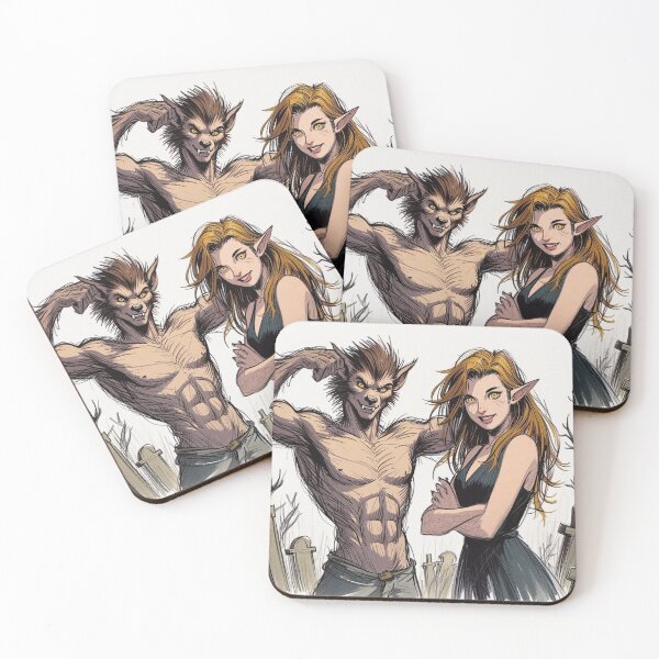 Item preview, Werewolf male and female cool halloween graphic novel style illustration art designed and sold by Vintage Designs +.
