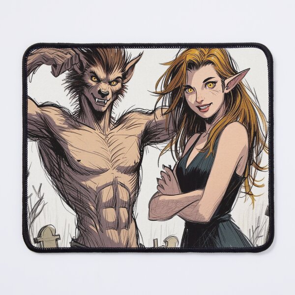 Item preview, Werewolf male and female cool halloween graphic novel style illustration art designed and sold by Vintage Designs +.