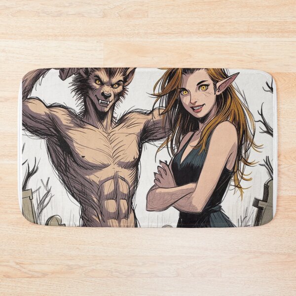Item preview, Werewolf male and female cool halloween graphic novel style illustration art designed and sold by Vintage Designs +.