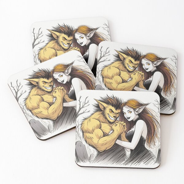 Item preview, Werewolf male and female cool halloween graphic novel style illustration art designed and sold by Vintage Designs +.
