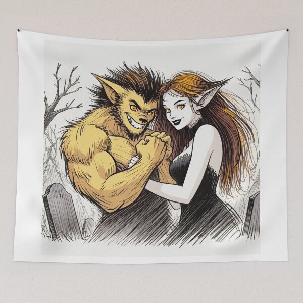 Item preview, Werewolf male and female cool halloween graphic novel style illustration art designed and sold by Vintage Designs +.