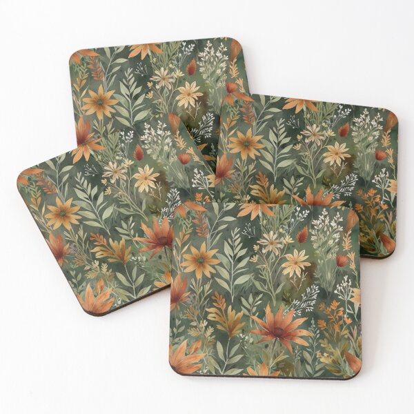 Item preview, Green leaves orange flower pattern cottagecore aesthetic  designed and sold by cocomelon168.