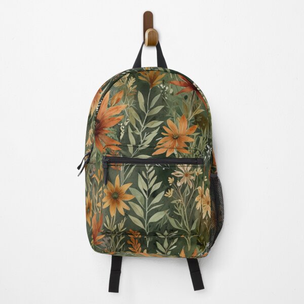 Item preview, Green leaves orange flower pattern cottagecore aesthetic designed and sold by cocomelon168.