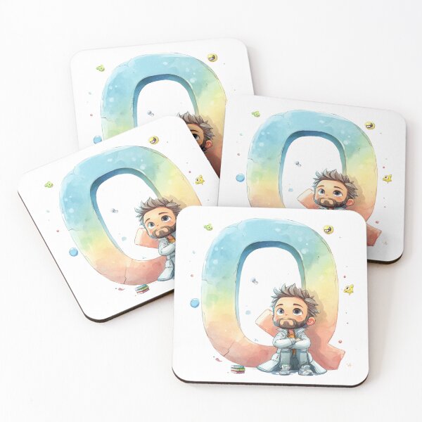 Item preview, Cute Bearded Man Sitting in Front of Giant Letter Q Illustration designed and sold by JunsH.