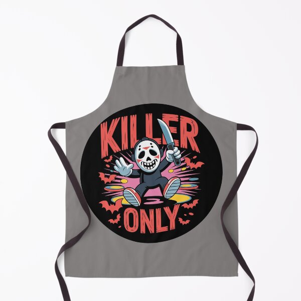 Aperçu de l'œuvre KILLER VIBES ONLY : telle est la devise de ce design à la fois effrayant et drôle, avec ses lettres rouges audacieuses et vieillies. Un personnage de slasher de dessin animé. Pour les fêtes d'Halloween. créée et vendue par Camel & Quirk.