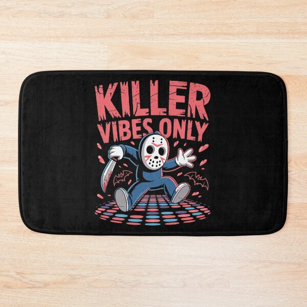 Item preview, Dancefloor Demise: is the motto of this creepy-funny design, with bold, distressed red letters. A cartoon slasher character. For the Halloween Festive Season designed and sold by Grang Art Artistic Designs.