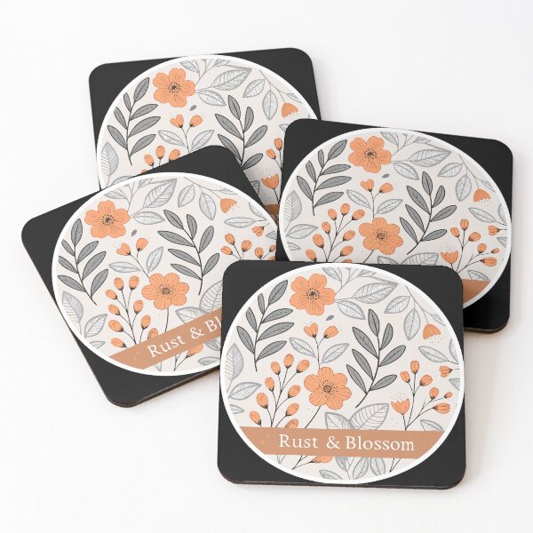 Item preview, Rust & Blossom – Abstract Orange Floral and Gray Leaves Minimalist Pattern  designed and sold by VividOrganica.