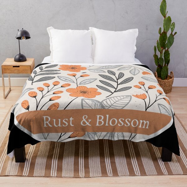 Item preview, Rust & Blossom – Abstract Orange Floral and Gray Leaves Minimalist Pattern designed and sold by VividOrganica.