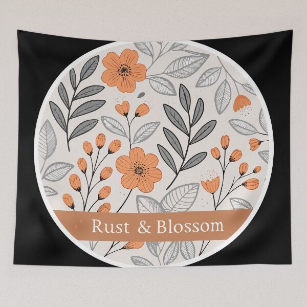 Item preview, Rust & Blossom – Abstract Orange Floral and Gray Leaves Minimalist Pattern  designed and sold by VividOrganica.