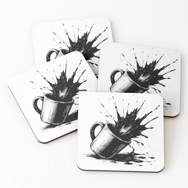 Item preview, Spilling Mug – Dynamic Black and White Ink Illustration designed and sold by quibrak.