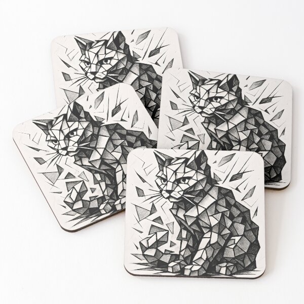 Item preview, Geometric Cat – Black and White Abstract Illustration designed and sold by quibrak.
