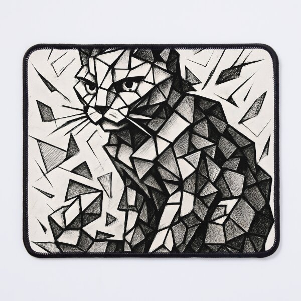 Item preview, Geometric Cat – Black and White Abstract Illustration designed and sold by quibrak.