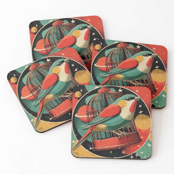 Item preview, Cosmic Aviary: Retro Bird in a Surreal Space Cage designed and sold by ForeverPrintsOK.