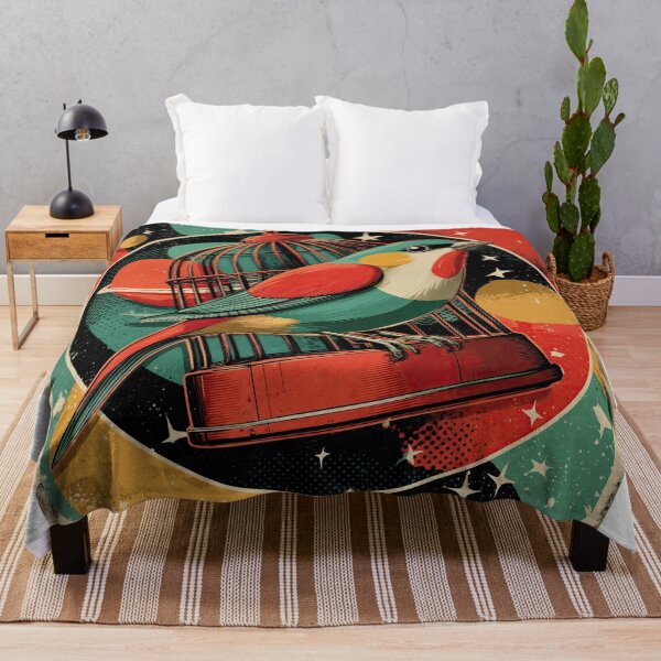 Item preview, Cosmic Aviary: Retro Bird in a Surreal Space Cage designed and sold by ForeverPrintsOK.